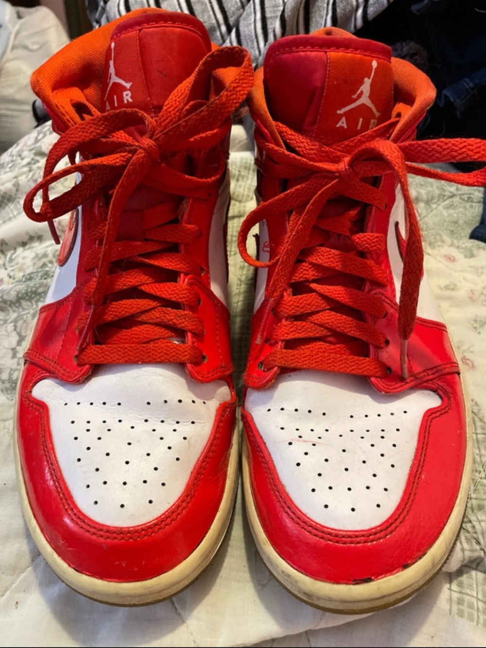 Jordan Red and White High-Top Sneakers